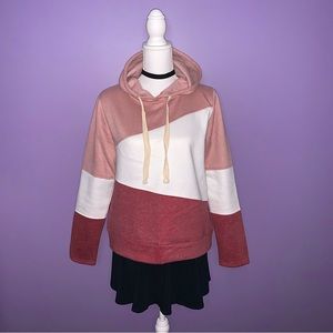 Boutique Pink and White Colorblock Hoodie